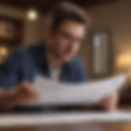 A confident individual reviewing loan documents with focus