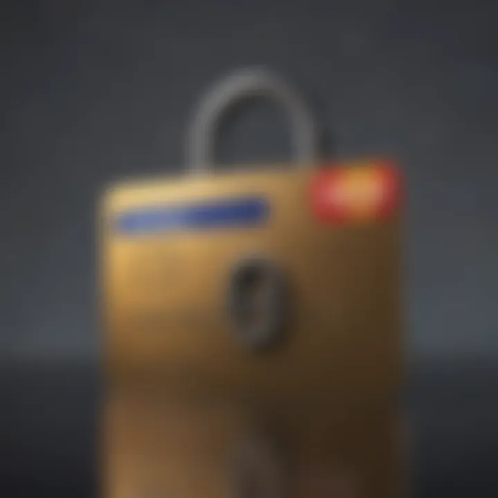 An artistic representation of a secured credit card with a lock symbol.