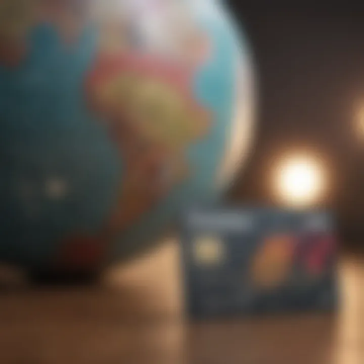 A close-up of a prepaid card next to a globe.