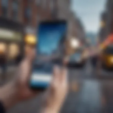 Real-World User Experience with Large Screens User engaging with Samsung's large mobile screen in a real-world setting