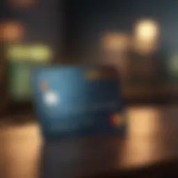 A credit card with a glowing credit score indicator