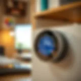 A modern smart thermostat displaying energy usage