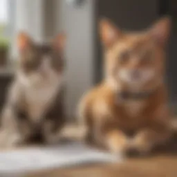 A close-up of a dog and cat with a policy document