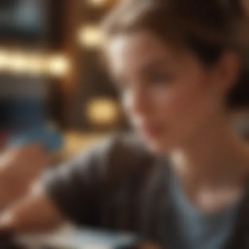 Young adult examining credit card options.