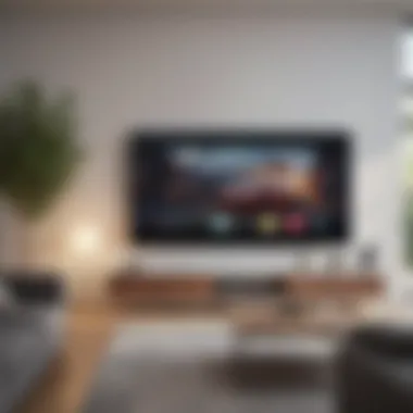 A modern living room equipped with smart technology for streaming entertainment.