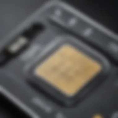 A close-up view of a SIM card in a smartphone tray, highlighting the details of the card.