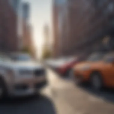 A diverse range of cars parked in an urban setting