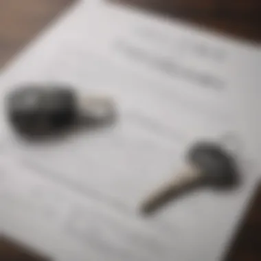 A close-up of a car key and a leasing document, symbolizing the leasing agreement.