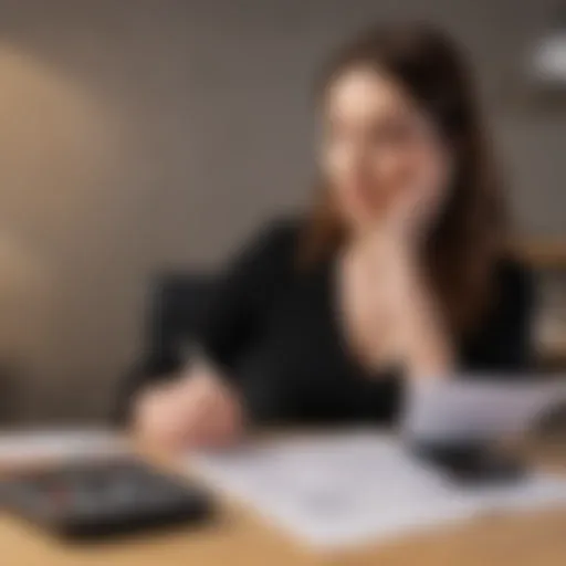 A woman reviewing financial documents with a calculator