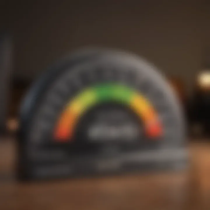 Conceptual graphic showing a credit score gauge