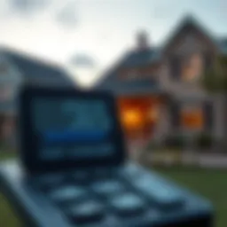 Illustration of a digital calculator with a house in the background