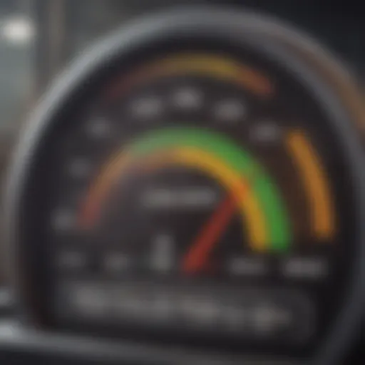 Representation of a credit score gauge indicating a 643 score