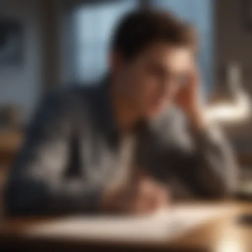 A young individual contemplating loan options at a desk.