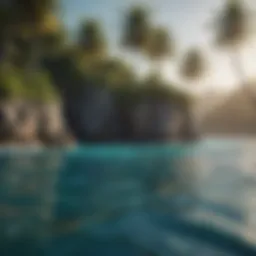 A serene offshore banking location with tropical scenery.