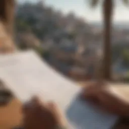 Traveler examining travel insurance policy documents