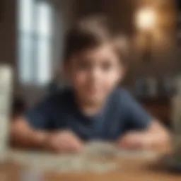 A young child learning about money management.