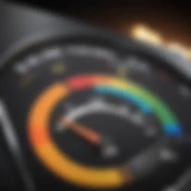 Credit Score Improvement Gauge A detailed illustration of a credit score gauge showing improvement