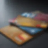 A close-up of credit cards arranged on a financial report.