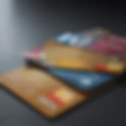 A close-up of credit cards arranged on a financial report.